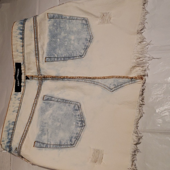 ASHLEY MASON/NORDSTROM New Denim Mini Jean Skirt Frayed Distressed NWT Women🎉HP - Picture 12 of 16